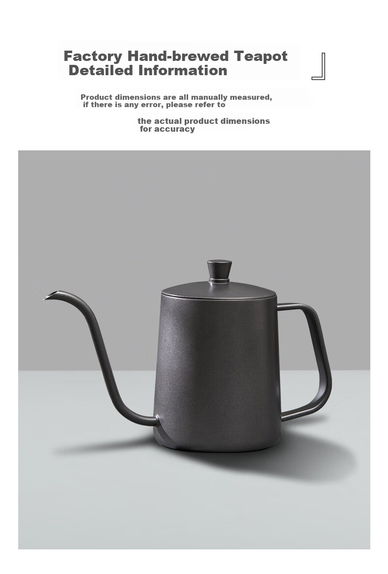 TEOTM Pour-Over Kettle with Fine Spout, Home Use Drip Coffee Maker, Narrow-Mouth Kettle, 304 Stainless Steel Pot, Black, 350ml 8