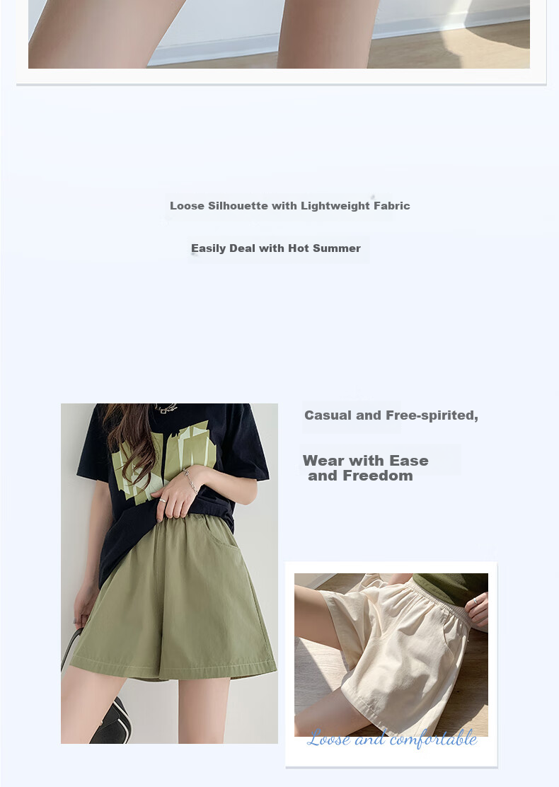 LangSha Women's Summer Thin High Waist Wide Leg Shorts Loose Casual Sports Pants Straight-Leg Work Shorts 3