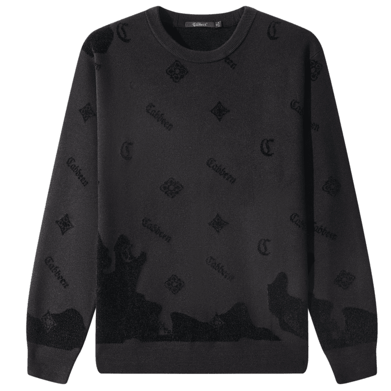 CABBEEN Men's Long Sleeve Sweater Logo Combined with Vintage Pattern 2025 Winter Knitwear