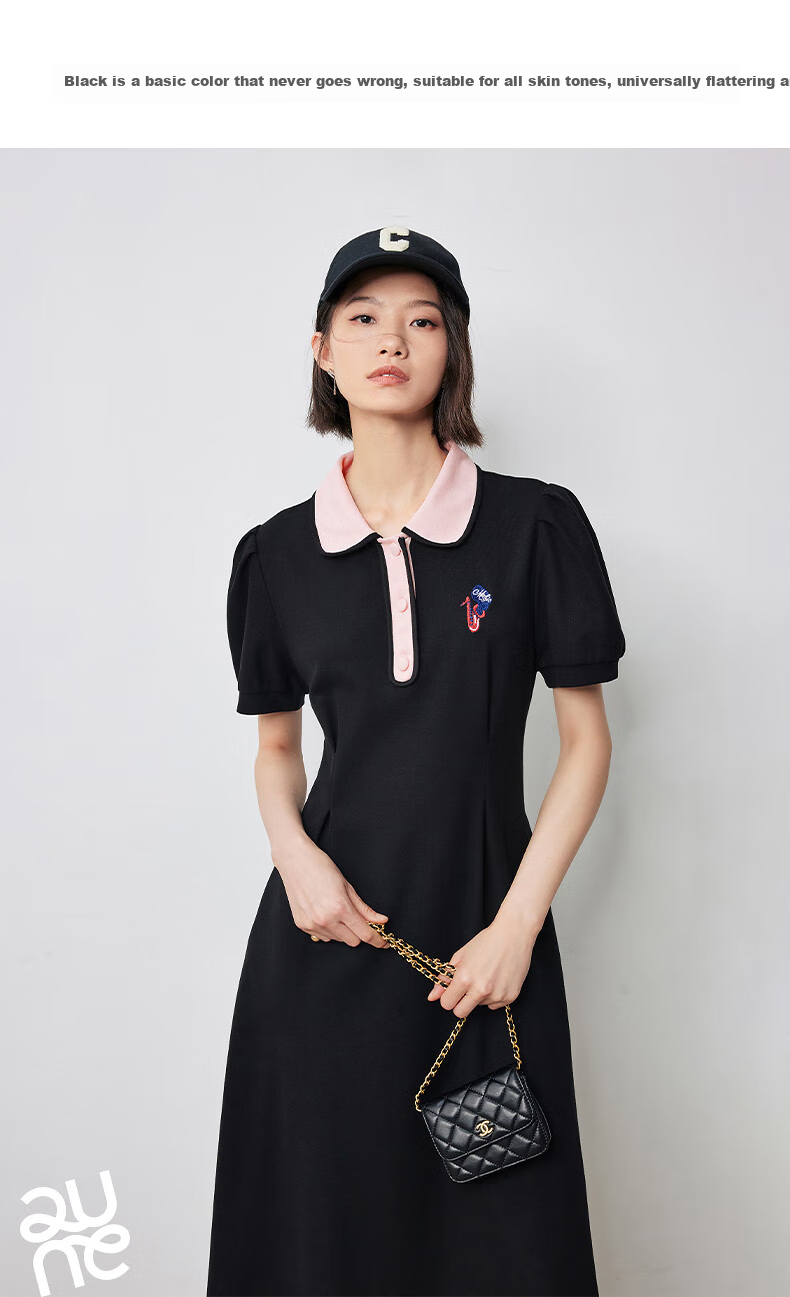 Chuyu Polo Collar Dress with Waist-Cinching Slimming Effect for Women, New Summer 2025 A-Line Short-Sleeve T-Shirt Midi Skirt, Gray, Size S 18
