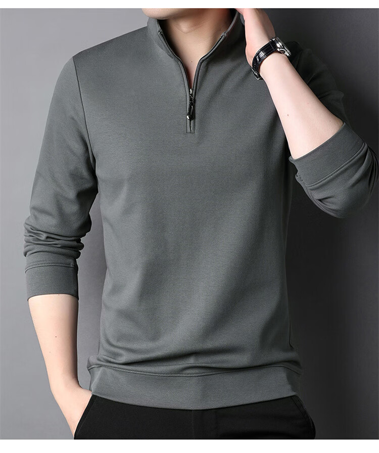 Pierre Cardin Men's Sweatshirt Stand Collar Half-Zip Spring Autumn Trendy Long Sleeve T-Shirt Casual Polo Base Shirt Dark Gray 2XL 4