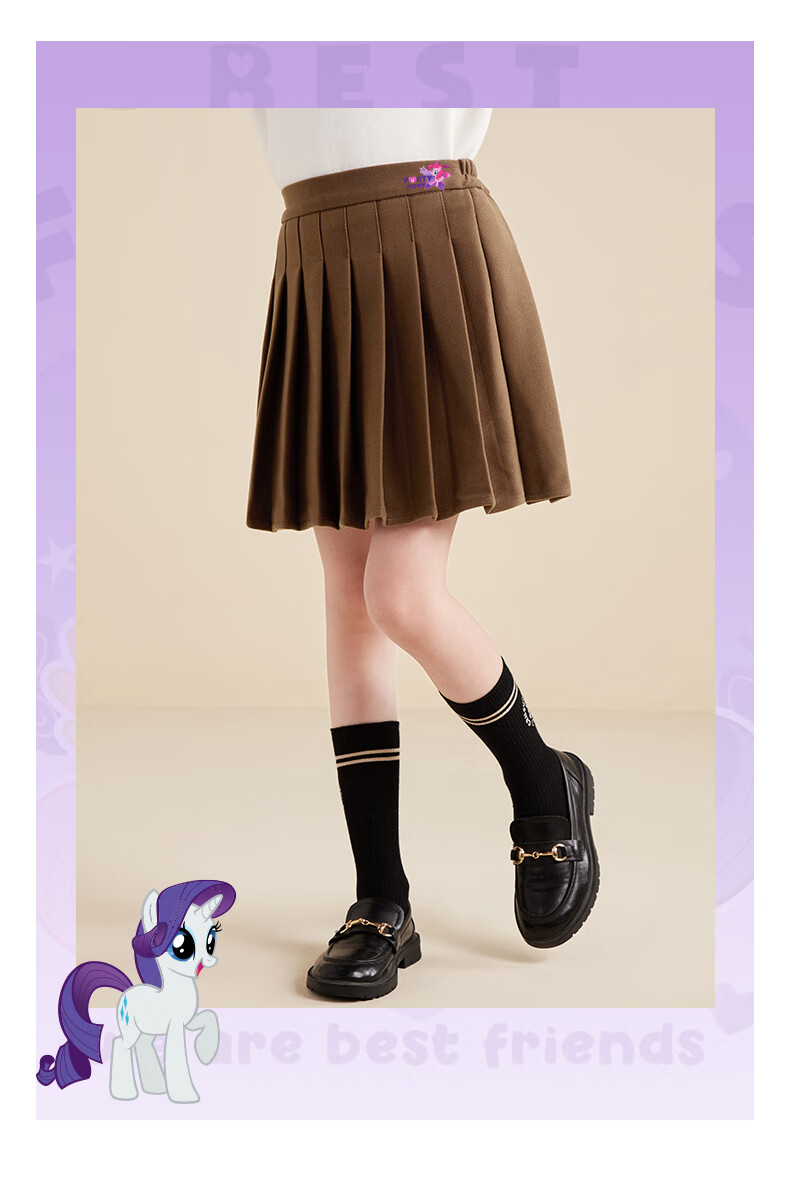 MY LITTLE PONY Girls' Spring and Autumn Knitted Wool Pleated Skirt, Cute and Versatile School Style, Brown, Size 150 10