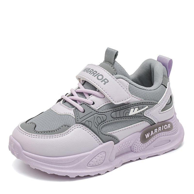 Warrior Girls' Sports Shoes Spring and Autumn Magic Tape Lightweight Children's Running Shoes WZ(CL)-0831 Gray/Purple Size 31