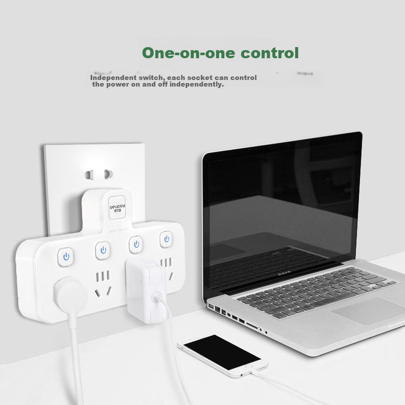 Delipow J304 One-To Converter, Independent Control Switches, National Standard Flame-Retardant, Multifunctional Socket Extension for Dormitory, Office, Home, Student, Party, Business Use