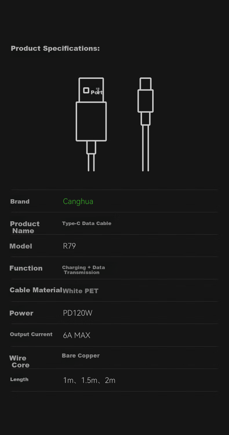 CangHua Compatible with Vivo IQOO Data Cable, 6A Fast Charging 120W/90W/80W Quick Charging Cable for X200s/iqoo11/10/9Pro/8/7/Z9Turbo/Neo5/6 3