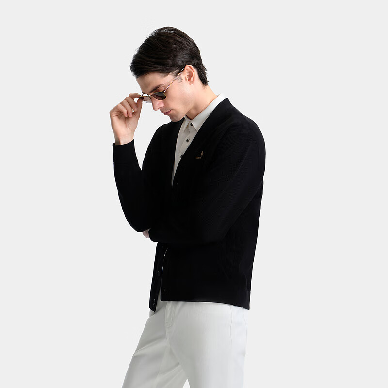 Biyinlefen [Wool Knitted Fabric], 2025 Autumn New Men's V-Neck Wool Texture Soft Knitted Cardiga