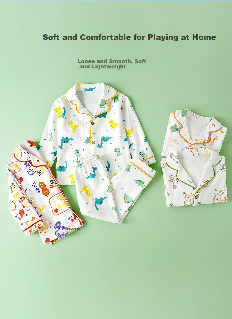 YISHUANGER Children's Homewear Set Girls Pajamas Air Conditioning Clothes Summer Thin Baby Boys Blooming Flower 120 6