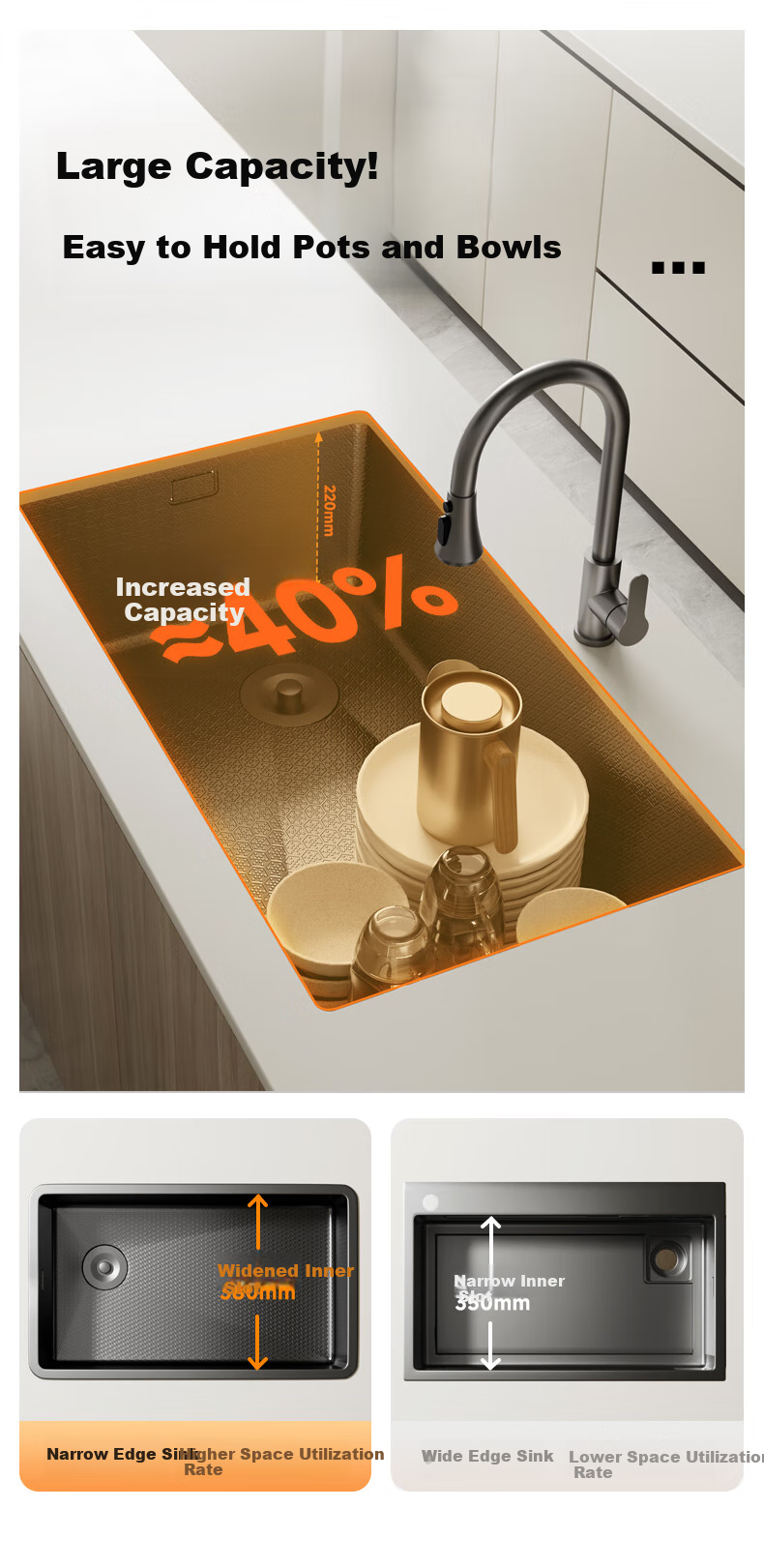 Yuhongfeiyu Large Single Sink, Kitchen Handmade 304 Stainless Steel Multifunctional Embossed Vegetable Washing Basin, Integrated Sink, Undermount Sink 20