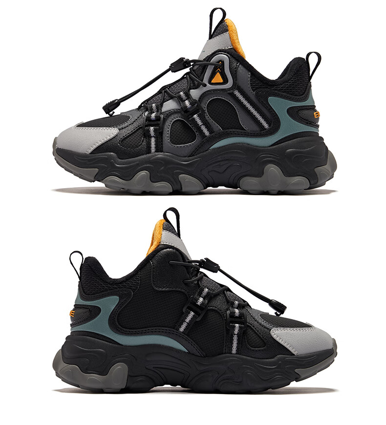 ERKE Kids Casual Shoes Boys and Girls Children's Thick Warm Cushioning Sneakers Black/Cycling Gray/Sage Leaf Size 38 48