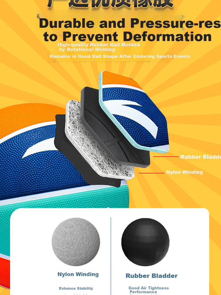 ANTA Basketball, Children's Size 5, for Indoor And Outdoor Use, Durable, Suitable for Cement Courts, Elementary School Students, Teenagers, Outdoor Rubber Ball 9