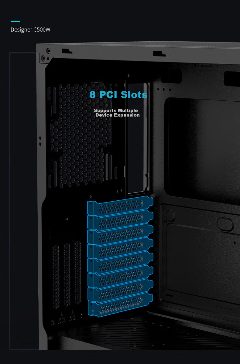 Abee Designer C500W Mid-Tower Workstation Case, Black/55L/Double 360mm Radiator Positions/E-ATX & EEB Dual Motherboard/Supports Ultra-Long Graphics Cards 4