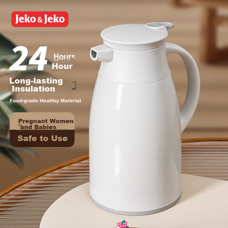 JEKO&JEKO Термос для дома, стеклянная колба, 1л, светло-серый