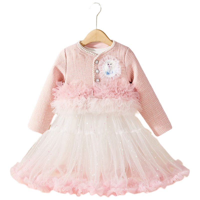 Disney Elsa Girls Dress Set Spring 2026 New Princess Dress Stylish Children's Two-Piece Outfit