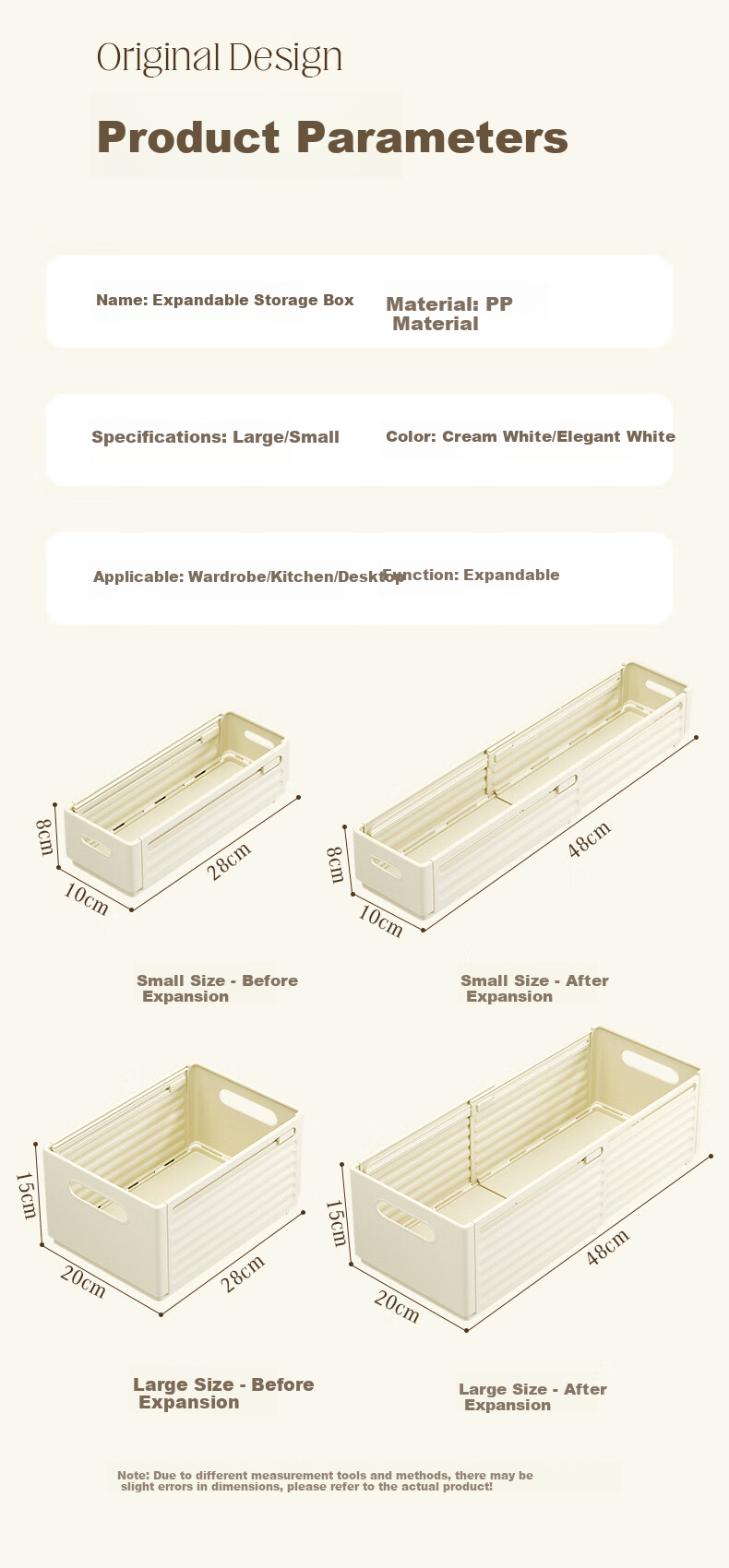 Bangnimeijia Wardrobe Storage Box, 2-Pack, Pants Organizer Drawer-Style, Extendable, Eco-Friendly PP, Cream Color 11