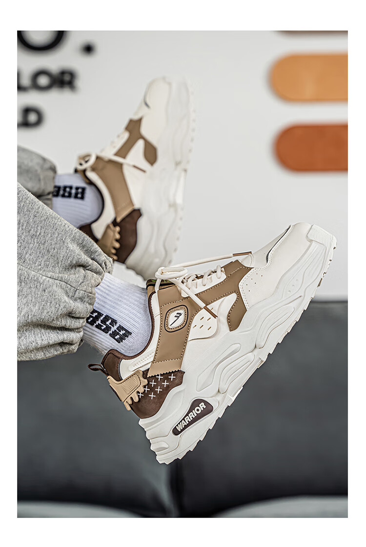 Warrior Men's Autumn New Student Casual Versatile Sports Sneakers Thick Sole White/Khaki/Green/Gray Size 41 14