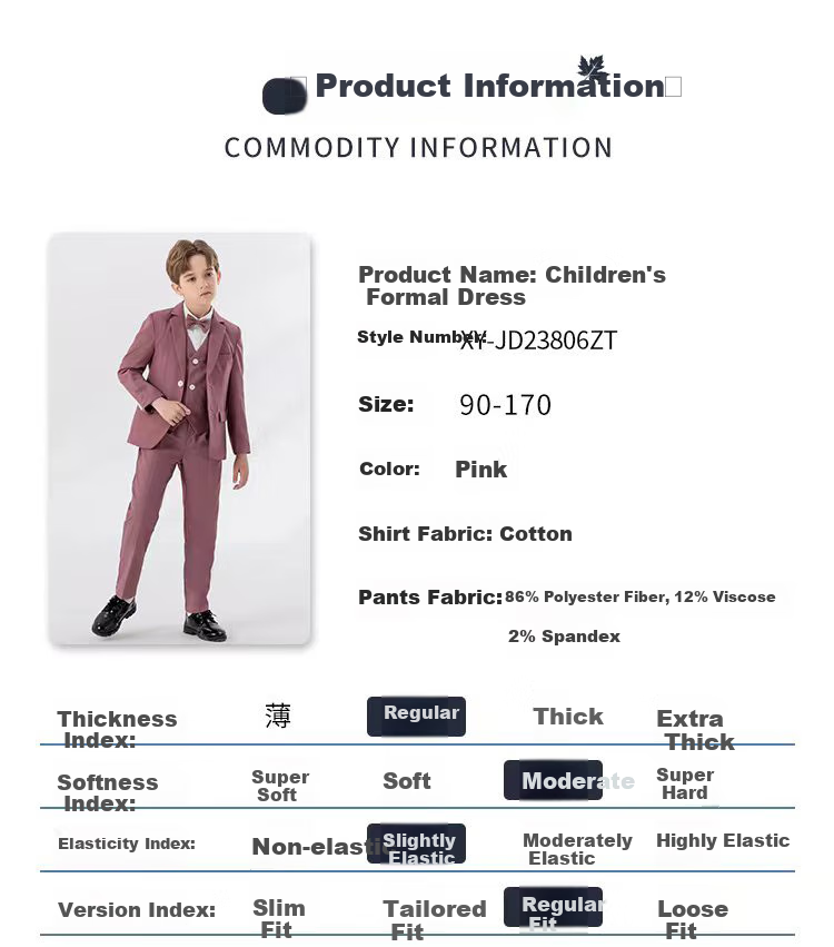 LUOBOBEIBEI Children's Small Suit, Handsome Boys' British-Style Blazer Jacket, Spring New Year Outfit, Pink Four-Piece Set, Size 120 4