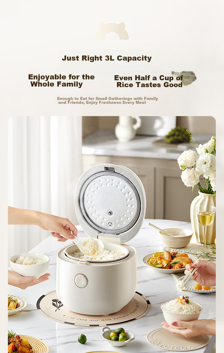 Bear Rice Cooker for 2-3 People, Ceramic Non-Stick Electric Rice Cooker, One-Button Quick Cooking, Smart Reservation, Wear-Resistant, Multi-Functional Rice Cooker Upgraded Version 3L DFB-C30L3 5