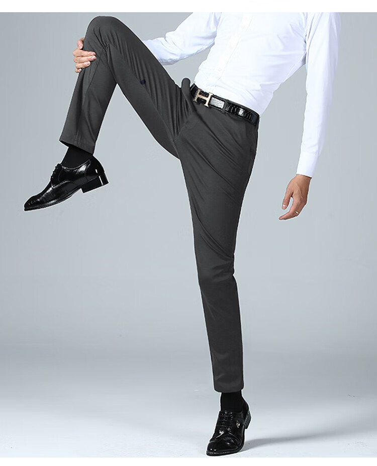 MULINSEN Men's Spring Autumn Straight Leg Stretch Wrinkle-Resistant Solid Color Simple Commuter Casual Trousers Black 38 14