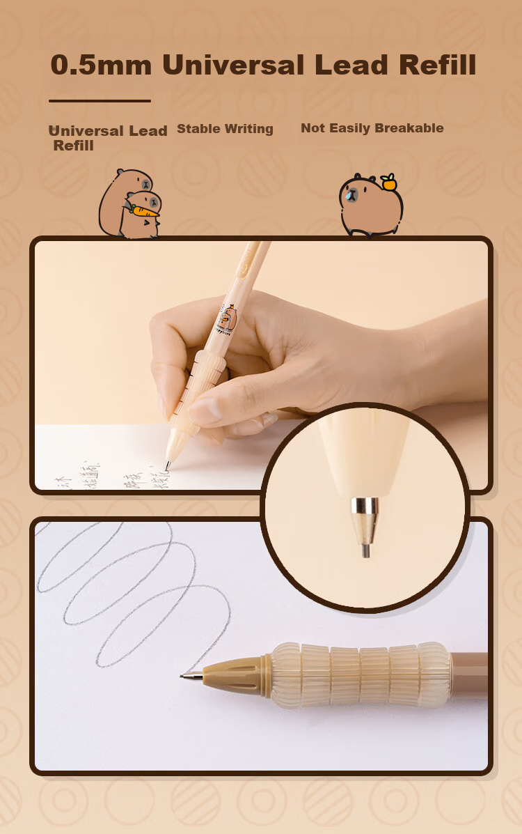 LOPET Capybara Automatic Pencil 0.5mm, Hand Guard Technology, Ultra-Soft Grip, Writing Comfortable, Buffer Anti-Breaking Lead, Drawing Pencil for Elementary Students, LT-7058 5