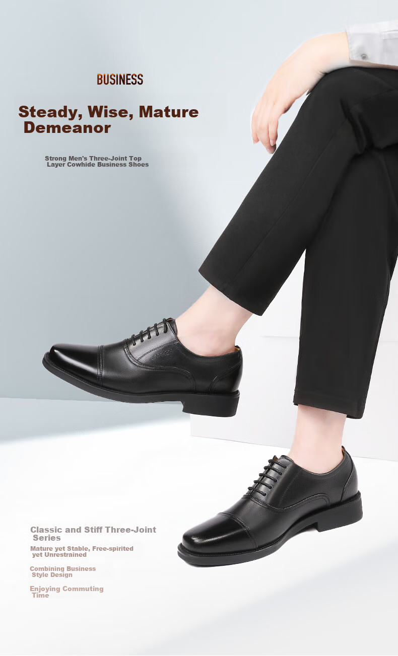 Qiangren Formal Shoes for Men, Jihua 3515 Quality Top-Grain Leather Business Dress Shoes, Slip-On Three-Joint Sandal Leather Shoes, Black, Size 43 1