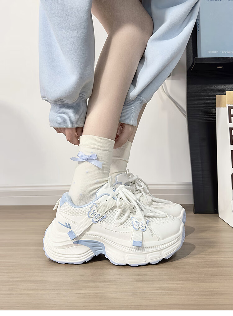 Warrior White Blue Butterfly Dad Sneakers Women New Casual Lightweight Student Sports Shoes White Pink 36 5