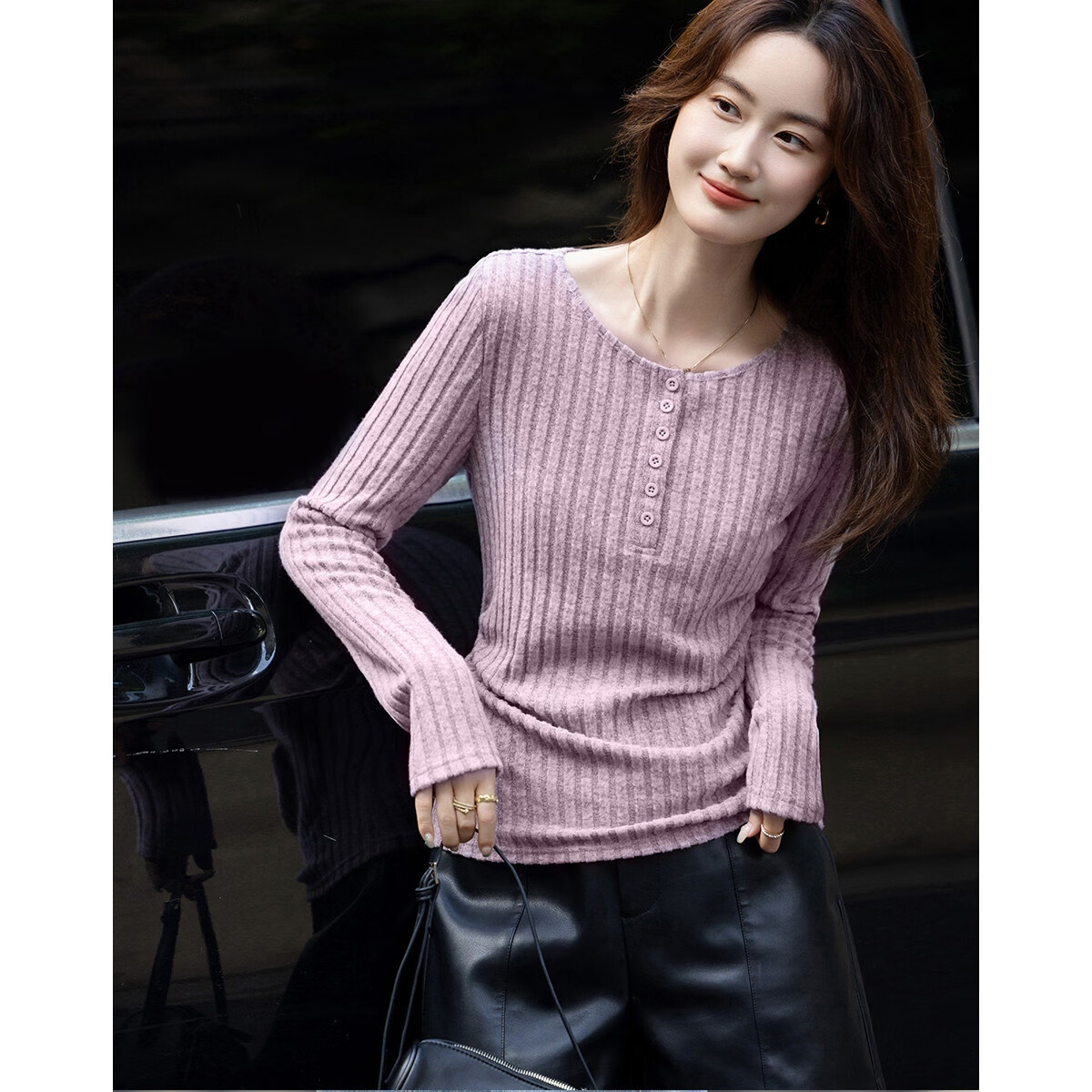 Dme [Jingshu Representative], Autumn Intellectual Commuter Button-Up Decorative V-Neck Lace Patchwork Slim-Fit Women's T-Shirt