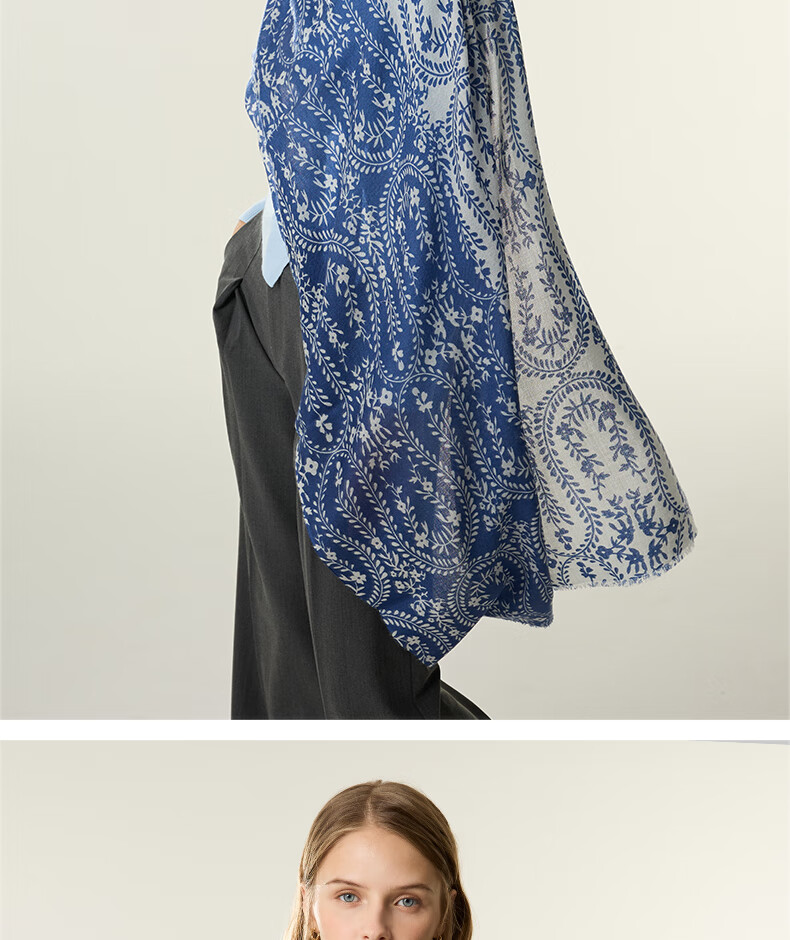 ELLE [Gift Box Set] 100% Pure Wool Women's Scarf Shawl Printed Gift for Mom Girlfriend 8