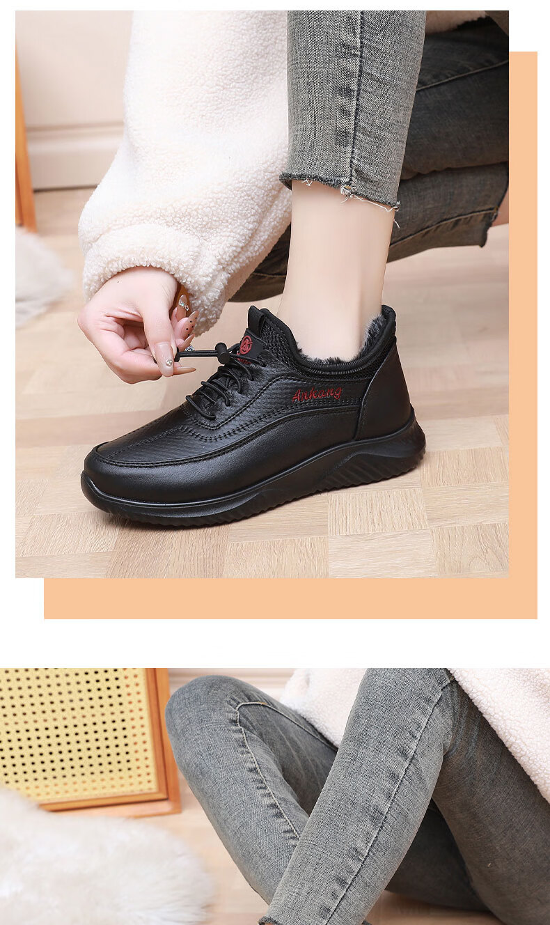 Anglerfish Old Beijing Women's Cloth Shoes Cotton Shoes Winter Warm Fleece Thickened Cotton Boots Casual Mom Shoes A8005 Red 35 18