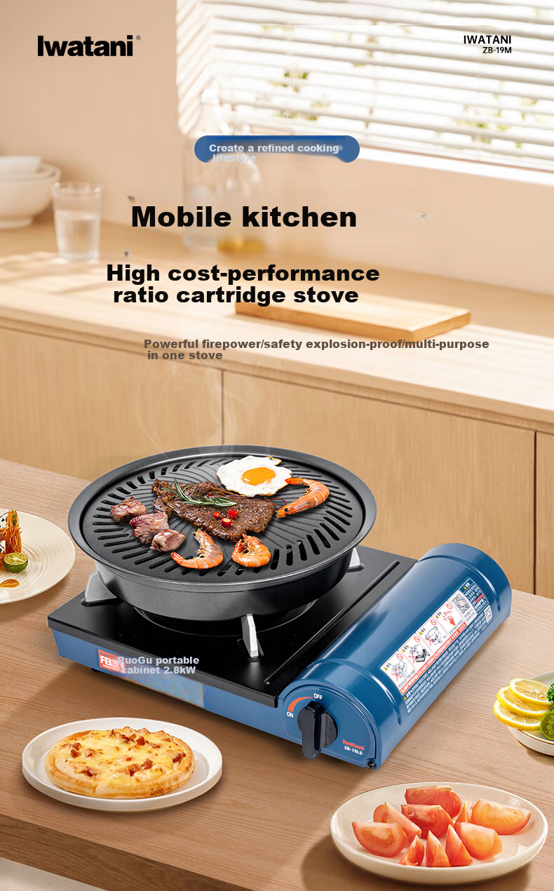 Iwatani Outdoor Portable Cassette Stove, Self-Driving Tour, Butane Stove, Gas Stove, Cookware, ZB-19LS Blue 1