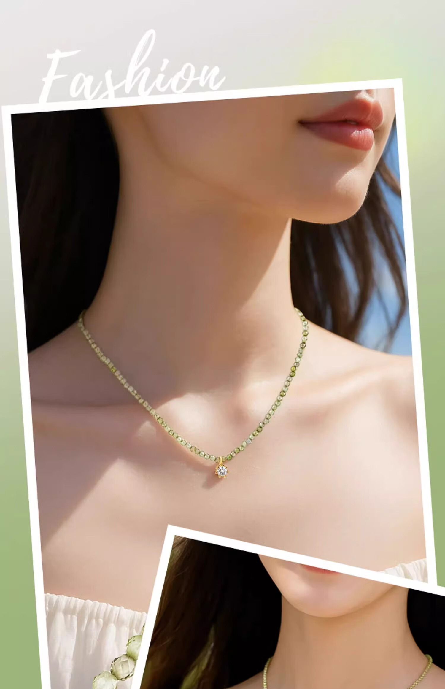 AJIDOU Vintage Simple Green Zircon Necklace New Year Gift for Women Girlfriend Wife Green 3