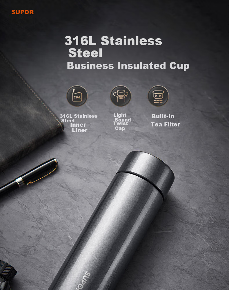 SUPOR Insulated Mug, 316L Stainless Steel Water Cup with Tea Infuser, Portable Car Cup for Men And Women, Birthday Gift 2