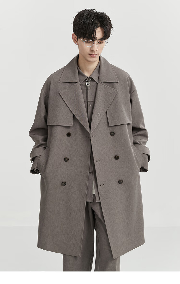 Bojuezhuoer Suit Collar Mid-Length Men's Trench Coat, Double-Breasted, High-End Classic Design, Casual Style 11