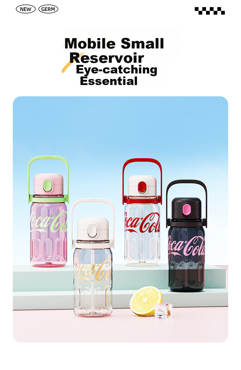 Germ Coca-Cola Summer Plastic Cup with Straw, Heat-Resistant Large Capacity Sports Water Bottle, 1250ML Lime Flavor 14
