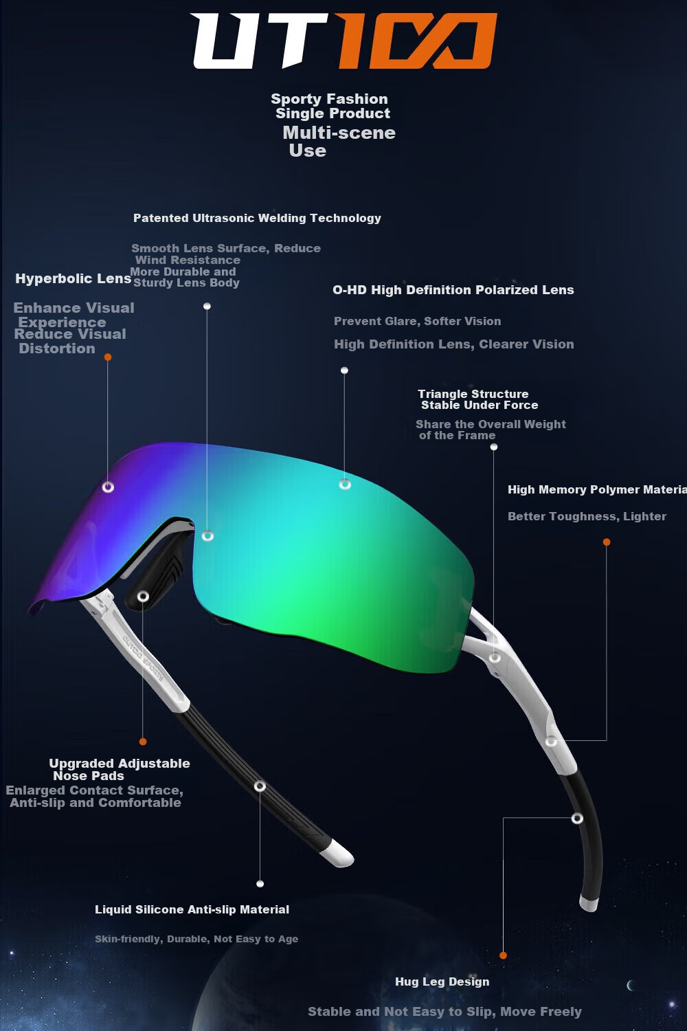 OUTDO Sports Glasses, Running Glasses for Men And Women, Cycling Marathon Day And Night Dual-Use Sunglasses GT67012 11