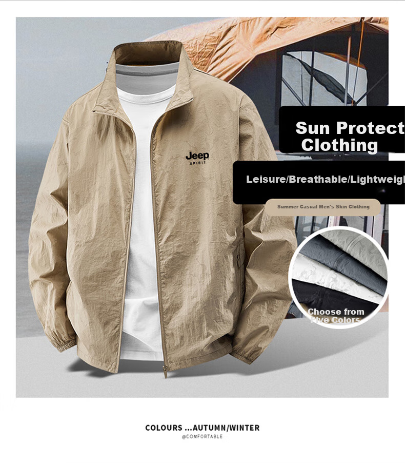 JEEP SPIRIT Sun Protection Jacket for Men, Summer Lightweight Breathable UV-Resistant Outdoor Cool Skin Coat, Dark Gray, XL 2