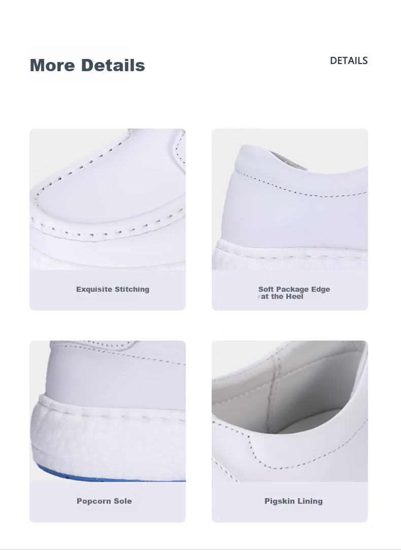Feiying Popcorn Style Nurse Shoes for Women, Top-Grain Leather, Soft Sole, Comfortable, Breathable, Medical Work Shoes, BT1957 White, Size 39 10