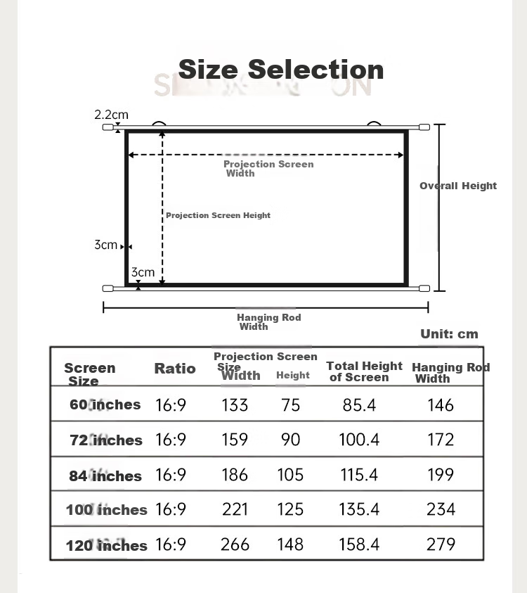 Zhiying Projector Home Screen 72-Inch 16:9 Wall-Mounted White Plastic Screen Office Display High Definition 4K Home Theater Compatible with XGIMI, Jmgo, Xiaomi, Xiaoming, Dangbei, Epson, BenQ 8