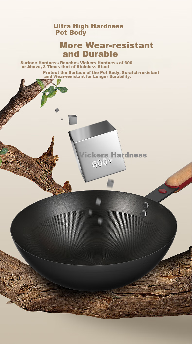 Zhongkang Mini Small Iron Wok Stir-Fry Pan, Non-Coated Traditional Pure Iron, Lightweight for Home Use, Rust-Resistant, Compatible with Induction And Gas Stoves, 26cm 11