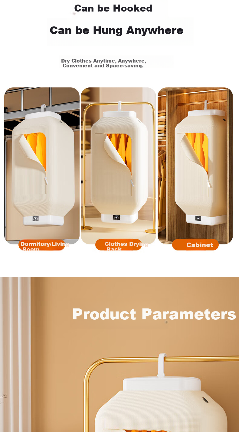 UEMUSI [Portable Hanging Model] Clothes Dryer, Home Use Drying Machine, 120L Foldable Small High-Power Drying Cabinet for Clothes 13