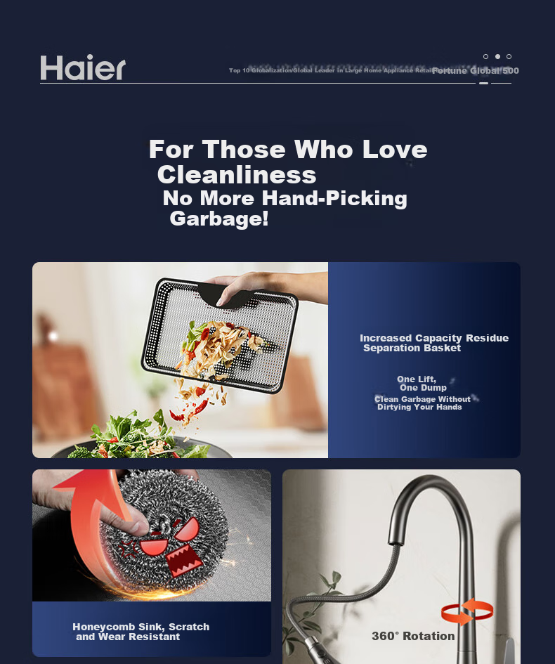 Haier Large Single Sink, Kitchen Thickened 304 Stainless Steel Vegetable Washing Basin, Integrated Hand-Washing Sink, Food Prep Sink with Strainer 2
