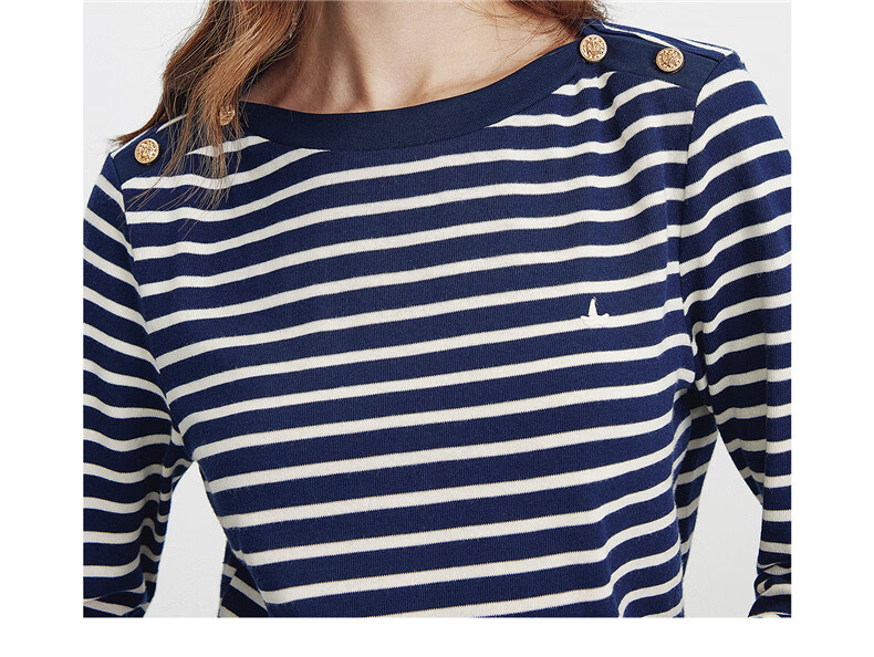 Navy Keller Italy Small Sailboat Women's 2025 New Off-Shoulder Striped Cotton Long Sleeve T-Shirt 2335005502 12