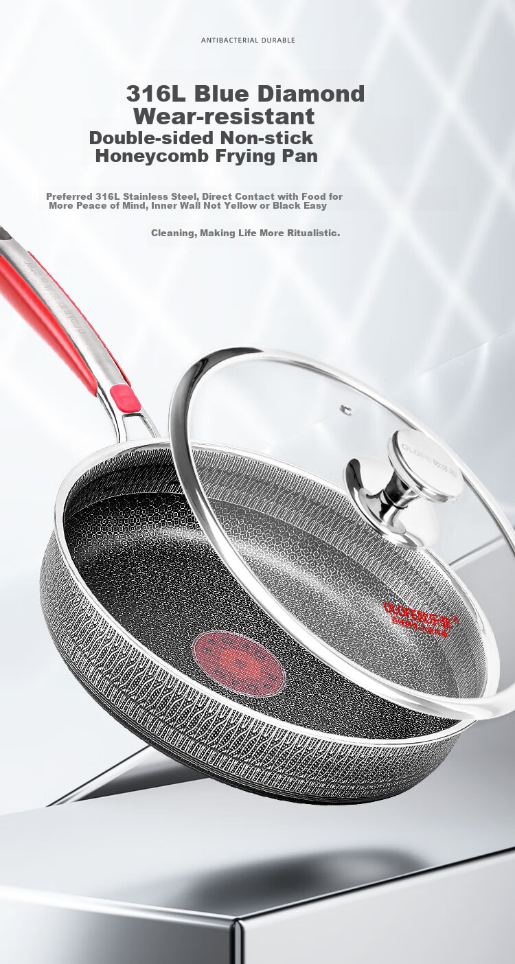 OLOFE Titanium Non-Coated Non-Stick Frying Pan Stainless Steel Flat Bottom Pan for Breakfast Steak Pancakes Grilled Meat Fried Eggs 28cm 5