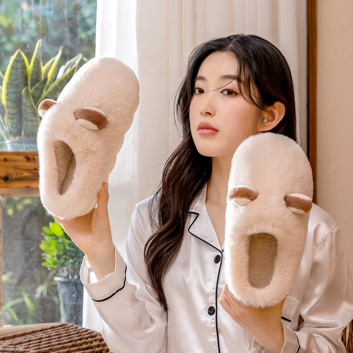 TZLDN Women's Warm Cotton Slippers Fleece Thickened Plush Home Indoor Half-Wrap Cotton Shoes for Couples
