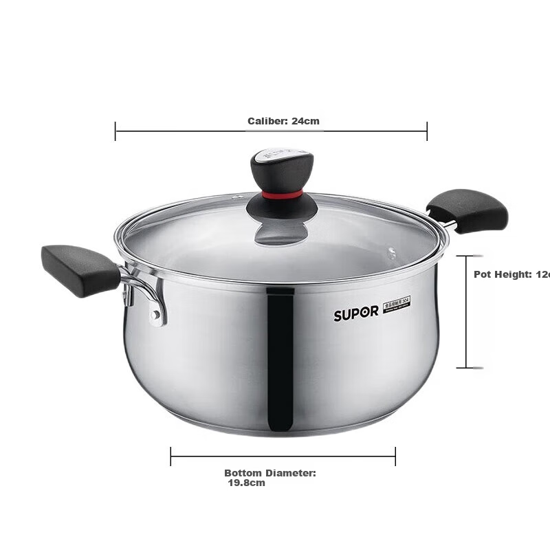 SUPOR Stainless Steel 304 Soup Pot for Cooking Porridge, Noodles, And Stewing, Small Stew Pot ST24H1