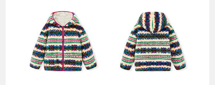 ASK JUNIOR Children's Plush Small Fragrance Style Coat 25 Winter Fair Isle Colorblock Hooded Warm Jacket Floral 3