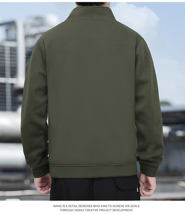 JEEP SPIRIT Men's Autumn Winter Stand Collar Pullover Zipper Base Layer Sweatshirt 2588 Khaki [Fleece Lined] L 9
