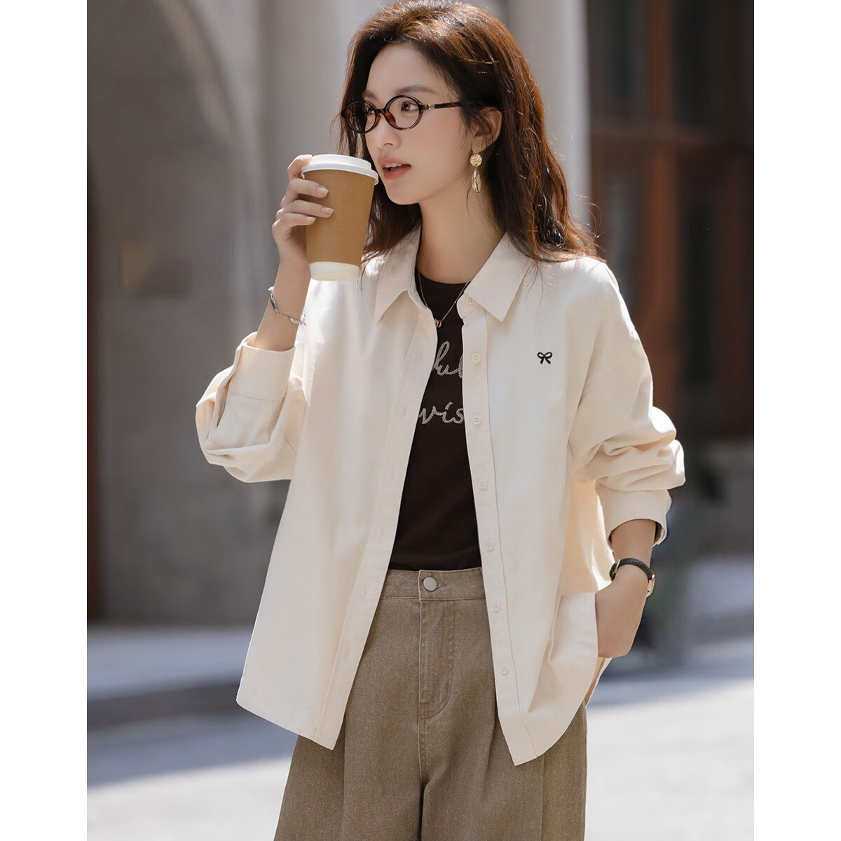 Demana Pure Cotton Memory Autumn Vintage Bowknot Embroidered Shirt Loose Fit Petite Women's Blouse