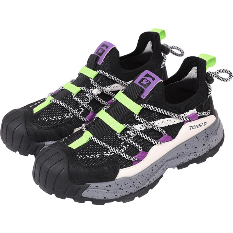 TOREAD Kids Sports Shoes Boys and Girls Mid-Teen Spring Summer Bread Toe Hiking Shoes Black Purple Size 37