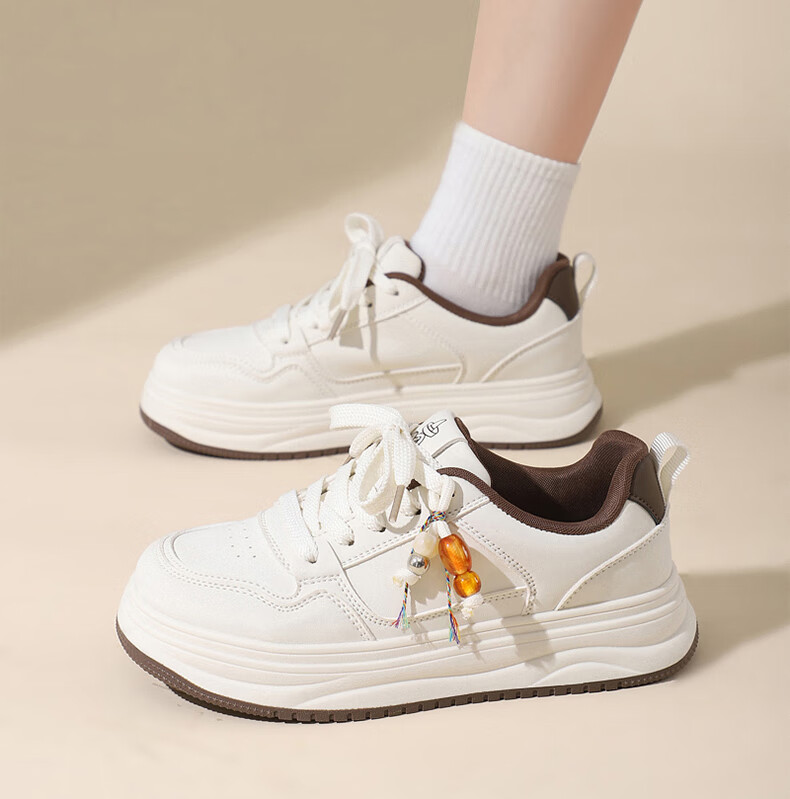 MEXICAN Women's Skateboarding Casual White Sneakers Sports Dad Shoes Size 39 Brown 16