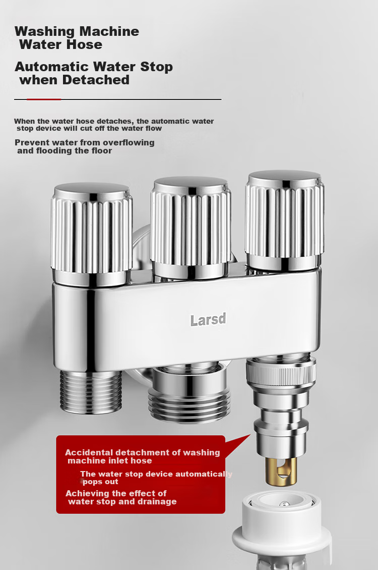 Larsd Angle Valve One Inlet Three Outlet Washing Machine Faucet 4 Points 6 Points Triangle Valve Three-Way Water Distributor Figure-Eight Valve LD5617 8